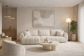 Narożnik z funkcją spania i pojemnikiem TOKYO PREMIUM, tkanina Wind, Ecru, Lewy