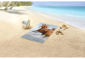 Niebieski/brązowy aksamitny ręcznik plażowy dla dzieci 75x150 cm Free – Good Morning