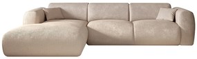Duża kanapa narożna lewostronna z beżowej teksturowanej tkaniny POGNI marki Maison Céphy