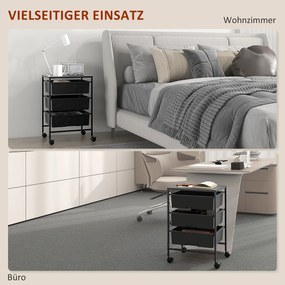 HOMCOM Boczny wózek na kółkach z 3 koszami do przenoszenia i przechowywania, wózek kuchenny, 40,8 dł. x 33,5 szer. x 60,5 wys. cm, Czarny