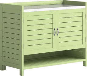 Outsunny Stół do sadzenia z szafką z drewna, szafka ogrodowa z ocynkowanym blatem, 3 półki, 88x40x70,5cm, zielony | Aosom PL