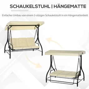 Outsunny Huśtawka Ogrodowa z Ochroną Przeciwsłoneczną, 3 Miejsca, Łóżko Huśtawkowe