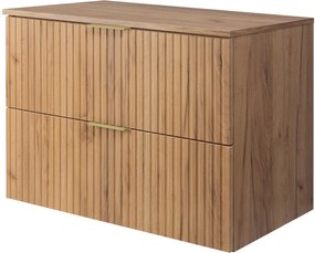 Szafka pod umywalkę, Dąb Craft, 80 x 57 x 46 cm, uchwyt złoty + Blat