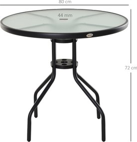 Outsunny® stół ogrodowy balkonowy bistro meble ogrodowe otwór na parasol szkło hartowane + metal czarny ø80 x 72 cm