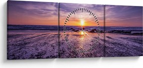 Obraz plaży - zachód słońca (z zegarem) (90x30 cm)