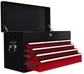 HOMCOM Skrzynka na Narzędzia, Zamykana, 3 Szuflady, Obudowa Stalowa, 60x26x34cm, Czerwony+Czarny