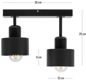 Czarna lampa sufitowa, dwupunktowy spot DSC30x7SC z drewna i metalu E2