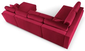 Czerwony aksamitny rozkładany/ze schowkiem narożnik (lewostronny/w kształcie litery U) Kyoto – Cosmopolitan Design