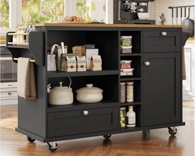 Wyspa kuchenna - 2 szuflady i 8 przegród - MDF - Czarny