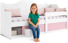 Biało różowe łóżko dla dziewczynki ze schowkiem A4-A62