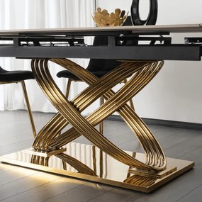 Stół Rozkładany Prostokątny IBIZA 160-240 cm Ceramiczny Biały Marmur/Złoty do Jadalni Nowoczesny Glamour