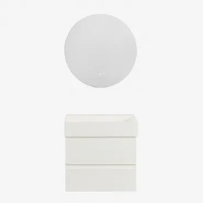 Zestaw Wiszących Mebli Łazienkowych Z Drewna I Forniru Jesionowego Zintegrowany Z Umywalką Ona Biała & Okrągła - Sklum