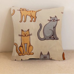 Poszewka na poduszkę z mikropluszu COLORED CATS 45x45 cm, kremowy