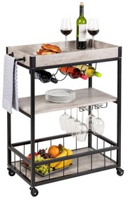 Wózek kuchenny RUSTICO, trójpoziomowy regał na kółkach z uchwytami na butelki i kieliszki - 80 x 89,5 x 40 cm, WENKO