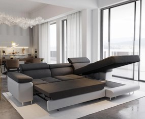Masseno Narożnik ELMA z funkcją spania i pojemnikiem na pościel, Rozkładana sofa - Jasnoszary, MONOLITH 84 + MONOLITH 95