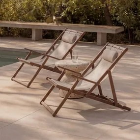 Zestaw 2 Składanych Leżaków Z Drewna Akacjowego Z Poduszką Rondonia Orzech Laskowy Brązowy - Sklum