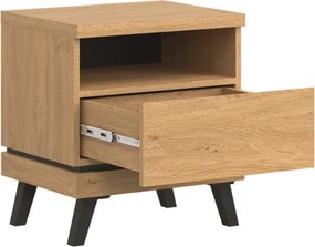 Szafka Nocna z Szufladą do Sypialni CANTE 52 cm Dąb kamienny / czarny Loft