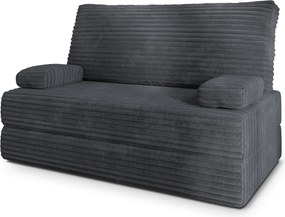 Masseno Sofa piankowa LADIA z funkcją spania, Kanapa z pianki do salonu, Bezmontażowa, Tkanina sztruksowa – Grafitowy TILIA 90