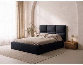 Ciemnoniebieskie tapicerowane łóżko dwuosobowe ze schowkiem ze stelażem 160x200 cm Libera – Windsor &amp; Co Sofas