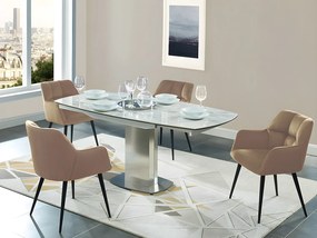 Zestaw 6 krzeseł PEGA – z podłokietnikami – welur i metal – kolor beżowy