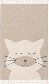 Beżowy dywan dziecięcy z kotem MOMO