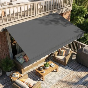 Outsunny Markiza Balkonowa 350 x 300 cm z Korbą i Uchwytami Ściennymi, Regulowany Kąt Nachylenia | Aosom PL