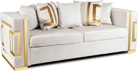 Sofa PALLAZO 3S Trzyosobowa Kremowo/Złota Welurowa Glamour