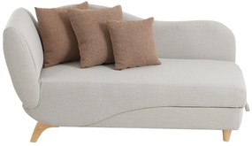 Szezlong prawostronny rozkładany z beżowej tkaniny ze schowkiem na pościel PENELOPE