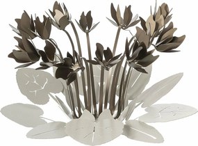 Dekoracja cyklamen Ø38 cm z żelaza w kolorze kości słoniowej i brązu, nowoczesny kwiatowy design na stół lub do salonu, made in Italy