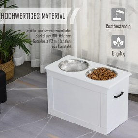 PawHut Stacja karmienia dla psów 2 w 1 z przechowywaniem, Biała