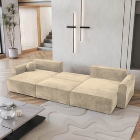 Masseno Narożnik FENTO z funkcją spania i pojemnikiem na pościel Narozniki U, Rozkładana sofa - Kremowy, MONOLITH 04