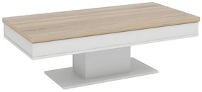 Stolik kawowy ASTULIA – z miejscem do przechowywania – kolor biały – blat o wyglądzie drewna dębowego
