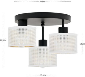 Lampa sufitowa czarna trzypunktowa z białymi abażurami B-3030SC-WE E27