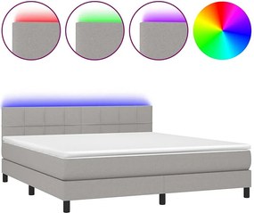 Łóżko kontynentalne 160x200 cm jasnoszare z materacem kieszeniowym, regulowanym zagłówkiem i oświetleniem LED USB
