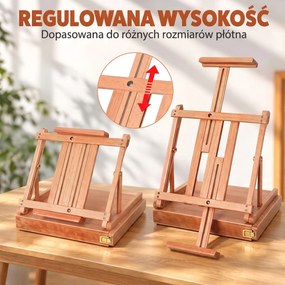 Sztaluga malarska z regulacją i szufladą Drewniana stabilna i funkcjonalna dla artystów Naturalny kolor | Aosom PL