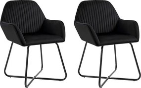 Zestaw 2 krzeseł jadalnianych z czarnym aksamitem z podłokietnikami i nogami z powleczonym proszkowo stali
