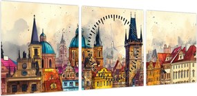 Obraz - Jesień w malowanym mieście (z zegarem) (90x30 cm)