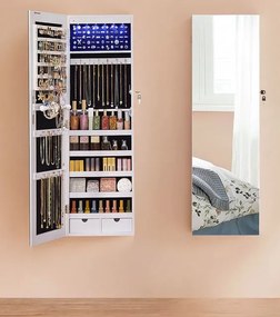 Biała szafka wisząca na biżuterię z lustrem na klucz W1-F86