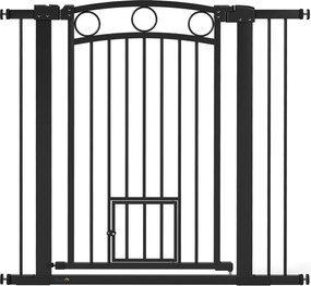 PawHut Bramka dla zwierząt, 96 cm, z regulowaną szerokością 76-104 cm, z drzwiczkami dla kota, do schodów i otworów drzwiowych, czarna