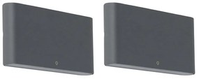 Zewnetrzna Zestaw 2 lamp ściennych zewnętrznych ciemnoszary 17,5 cm z LED - Batt Nowoczesny Oswietlenie zewnetrzne