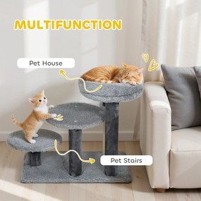 PawHut Drapak i schody dla kota, szeroka podstawa, materiał pluszowy, słupek do drapania z sizalu, szary