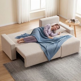 HOMCOM Narożnik z funkcją spania i odwracalnym szezlongiem, 3-osobowa sofa w kształcie L z efektem sztucznego zamszu, beżowy | Aosom PL