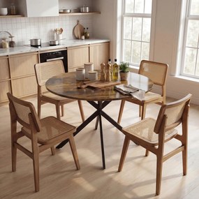 HOMCOM Okrągły stół jadalniany dla 4 osób, stół kuchenny w stylu industrialnym ze stalowymi nogami, do jadalni, kuchni, Rustykalny-Brąz | Aosom PL