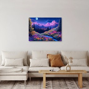 Obraz - Fioletowy krajobraz przy pełni księżyca (70x50 cm)