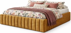 Musztardowe pikowane łóżko z pojemnikiem 5 rozmiarów Z8-M27