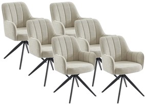 Zestaw 6 krzeseł obrotowych z podłokietnikami z tkaniny i czarnego metalu - Kremowy - LEJINA Pascala Morabito