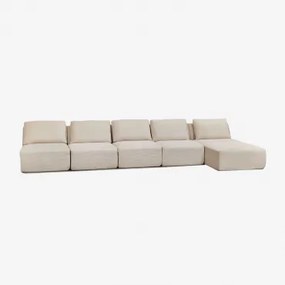 5-częściowa Sofa Modułowa Z Leżanką Po Prawej Stronie, Wykonana Z Próżniowo Pakowanego Sztruksu Temple Sztruksu Beżowy Len - Sklum