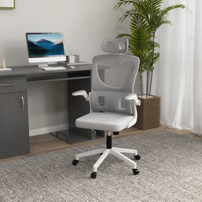 Vinsetto Fotel biurowy szary regulowana wysokość odchylane oparcie zagłówek do 120 kg ergonomiczny | Aosom PL