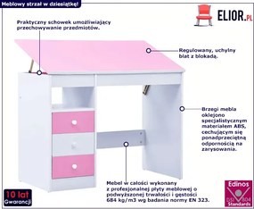 Różowo-białe biurko dziecięce z uchylnym blatem F6-L91