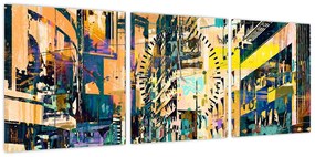 Obraz malowanej abstrakcji (z zegarem) (90x30 cm)
